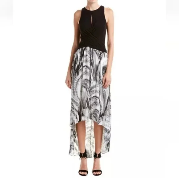 Bailey 44 NWOT XS Grumeti River Maxi Dress High Low Black White Graphic Ruched - Picture 2 of 15